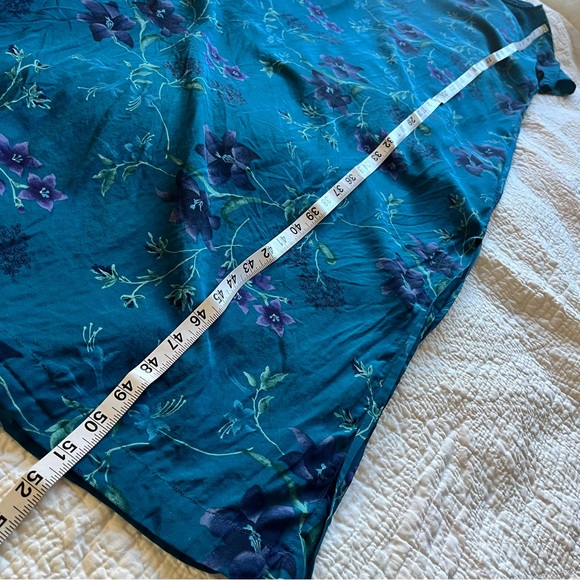 Vintage 90s Laura Ashley Teal Floral Silk Maxi Dress Lined UK14 US10 - Picture 7 of 9